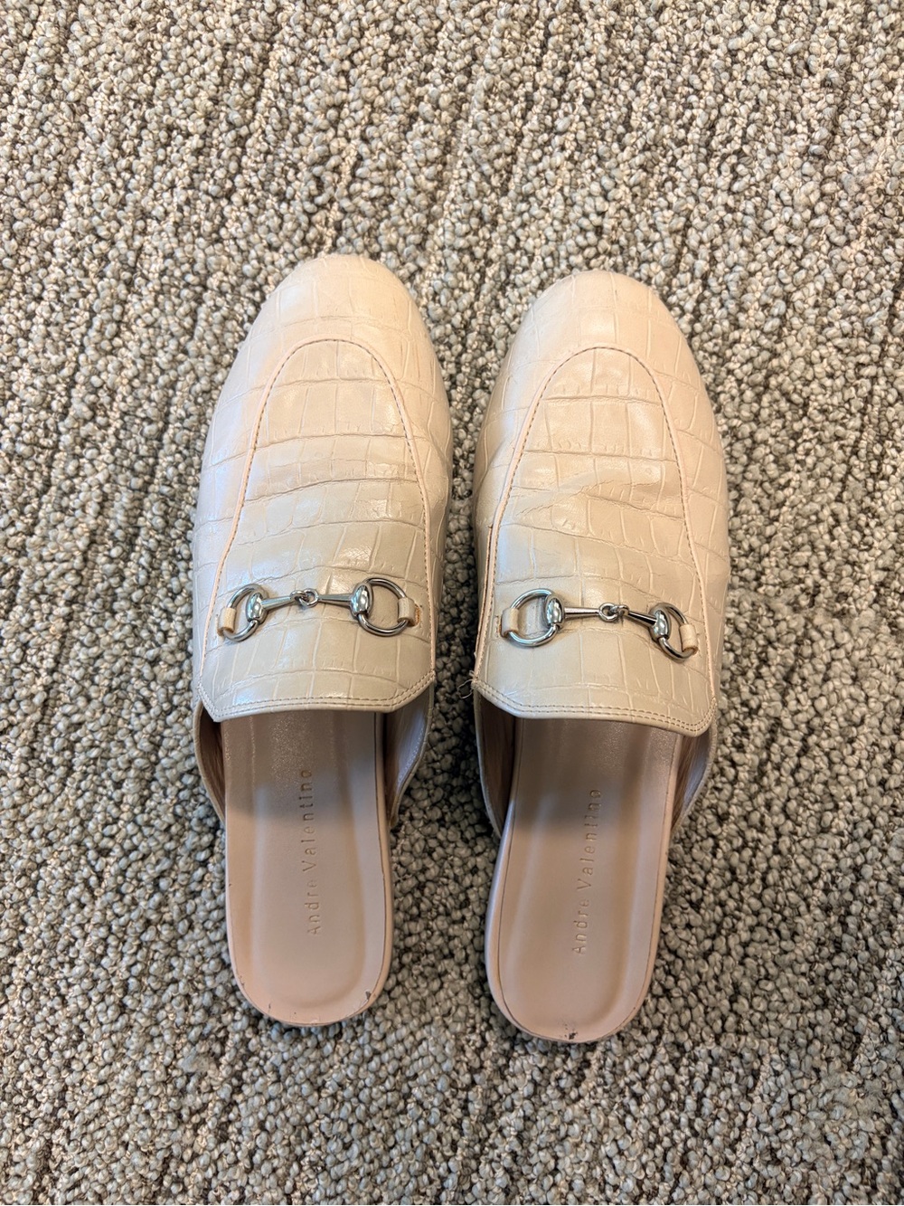 Cream Croc-Embossed Leather Mule with Silver Bit Detail